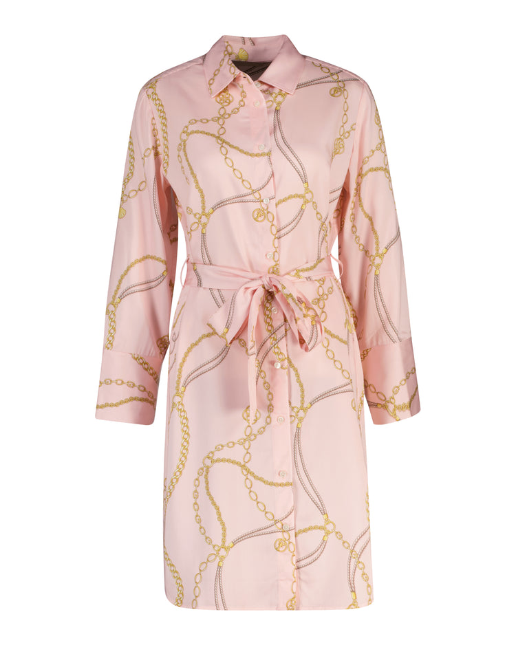 Sukienka damska z kołnierzem koszulowym z długim rękawem z nadrukiem regular fit