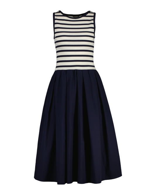 Sukienka damska w paski okrągły kołnierzyk bez rękawów slim fit