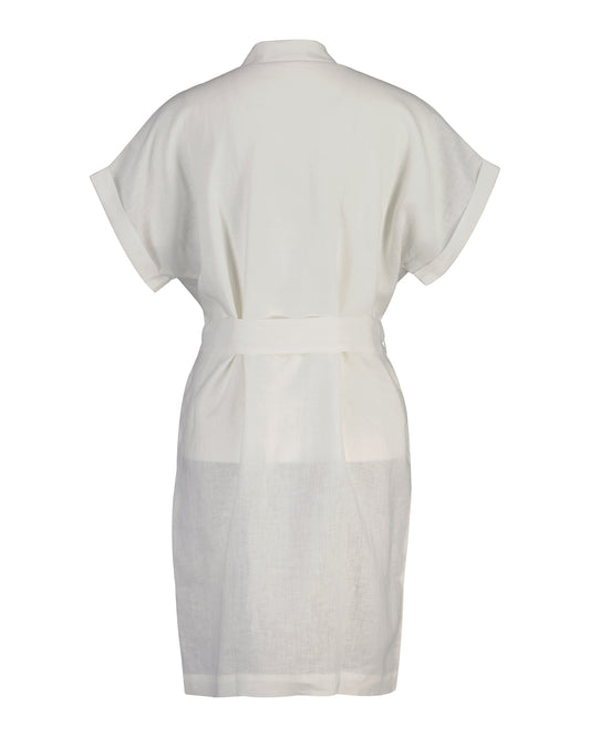 Lniana sukienka damska z kołnierzem koszulowym i krótkim rękawem relaxed fit