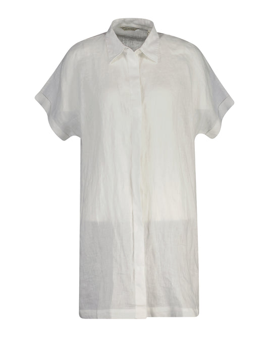 Lniana sukienka damska z kołnierzem koszulowym i krótkim rękawem relaxed fit