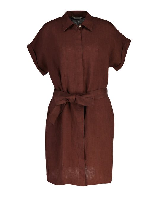 Lniana sukienka damska z kołnierzem koszulowym i krótkim rękawem relaxed fit