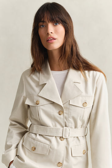 Bawełniana kurtka damska z długim rękawem regular fit beżowa