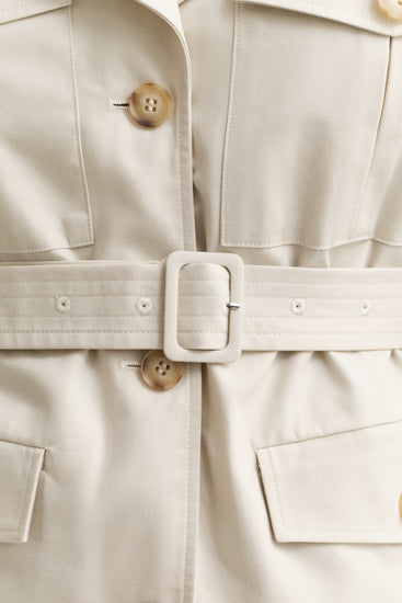 Bawełniana kurtka damska z długim rękawem regular fit beżowa