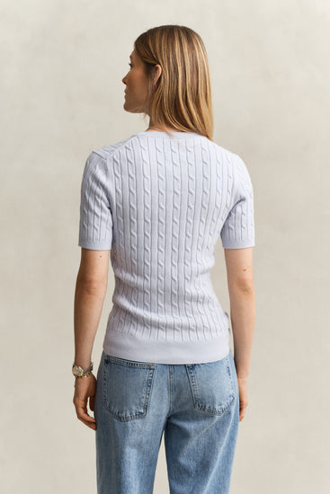 Sweter damski z okrągłym dekoltem i krótkim rękawem slim fit