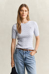 Sweter damski z okrągłym dekoltem i krótkim rękawem slim fit
