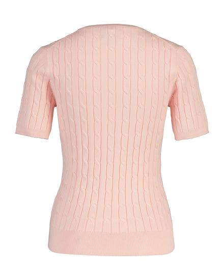 Sweter damski z krótkim rękawem okrągły kołnierzyk slim fit różowy