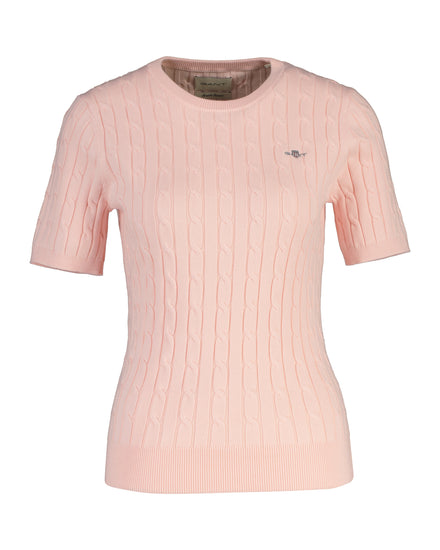 Sweter damski z krótkim rękawem okrągły kołnierzyk slim fit różowy