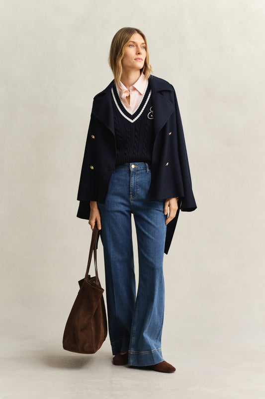 Bawełniany bezrękawnik damski z dekoltem V regular fit granatowy