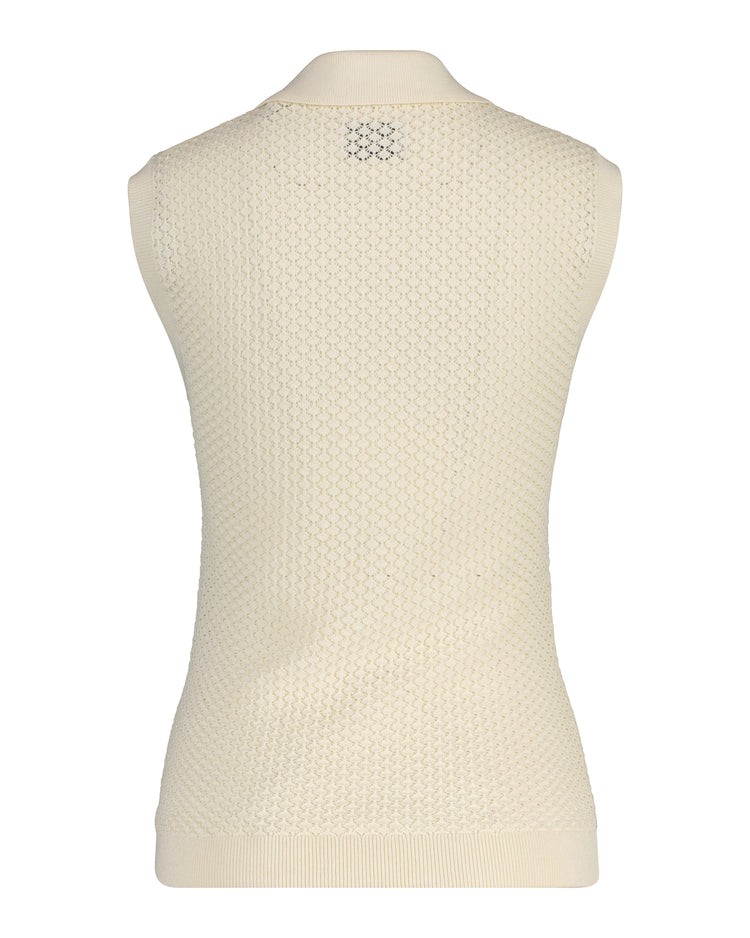 Sweter damski z kołnierzykiem polo bez rękawów slim fit biały