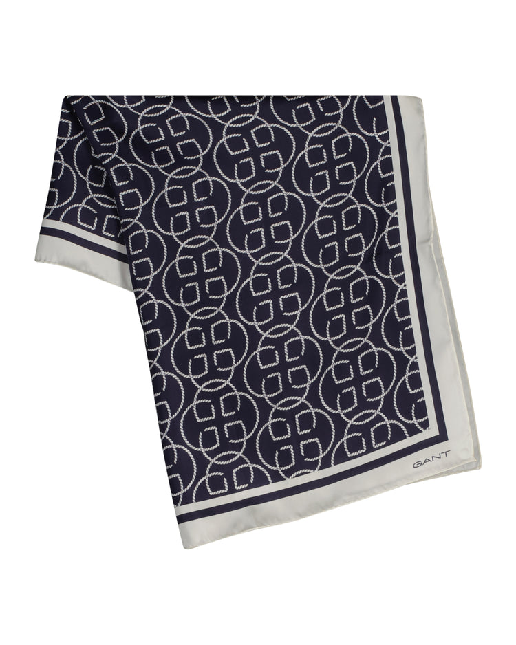 Jedwabny szalik damski z nadrukiem granatowy