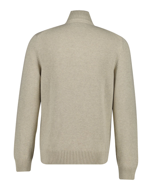 Bawełniany sweter męski z zamkiem do połowy regular fit beżowy