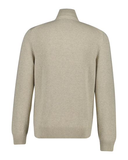 Bawełniany sweter męski z zamkiem do połowy regular fit beżowy