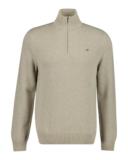 Bawełniany sweter męski z zamkiem do połowy regular fit beżowy