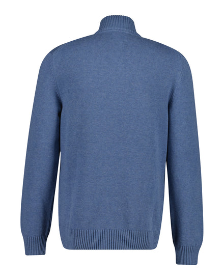 Bawełniany sweter męski z zamkiem do połowy regular fit niebieski