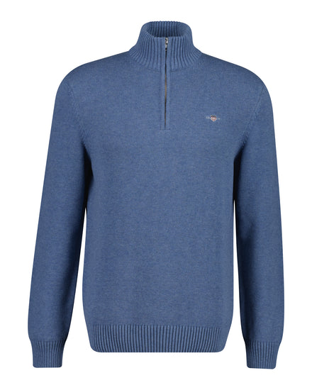 Bawełniany sweter męski z zamkiem do połowy regular fit niebieski