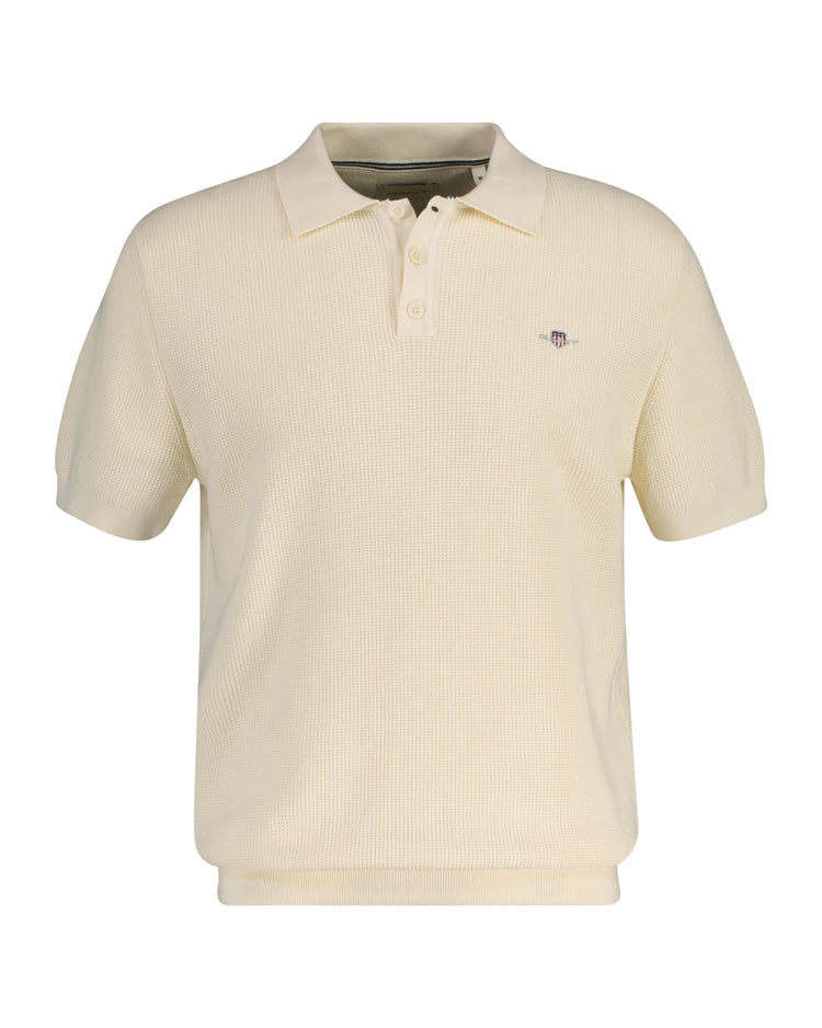 Bawełniany sweter męski z kołnierzykiem polo i krótkim rękawem regular fit