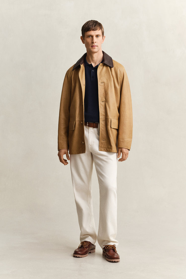 Bawełniany sweter męski polo z krótkim rękawem regular fit