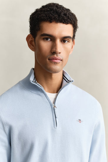 Bawełniany sweter męski z długim rękawem half zip regular fit