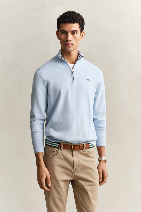 Bawełniany sweter męski z długim rękawem half zip regular fit