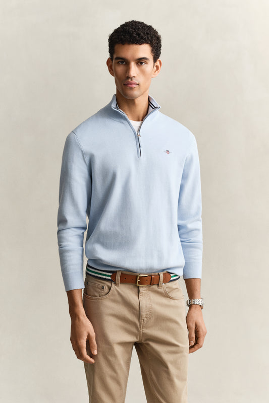 Bawełniany sweter męski z długim rękawem half zip regular fit