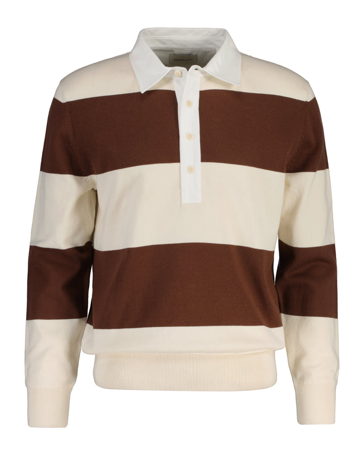 Bawełniany sweter męski w paski z kołnierzykiem polo regular fit