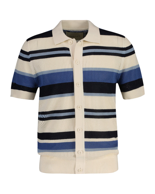 Bawełniany sweter męski z kołnierzykiem polo regular fit niebieski