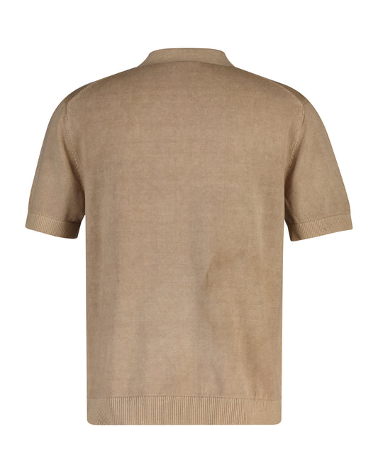 Bawełniany sweter męski z kołnierzykiem polo regular fit khaki