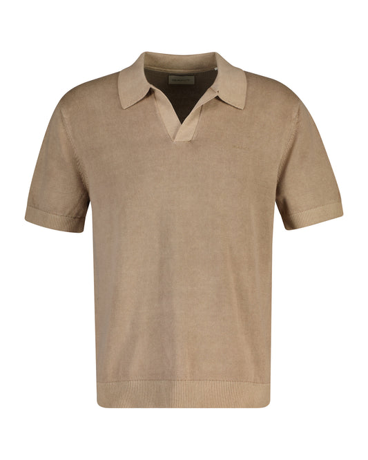 Bawełniany sweter męski z kołnierzykiem polo regular fit khaki