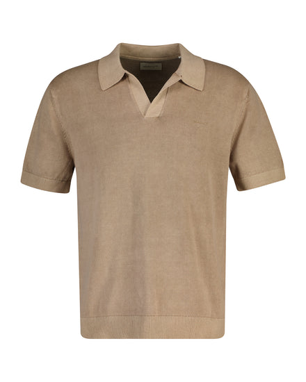 Bawełniany sweter męski z kołnierzykiem polo regular fit khaki