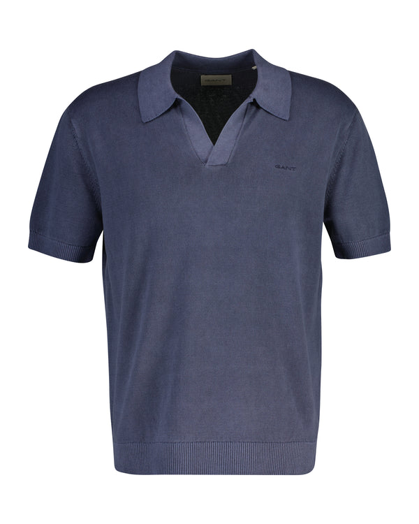 Bawełniany sweter męski z kołnierzykiem polo z długim rękawem regular fit