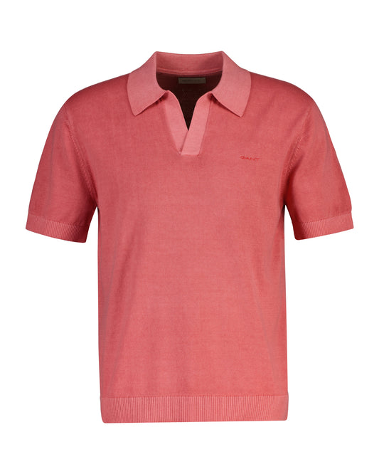 Bawełniany sweter męski z kołnierzykiem polo regular fit czerwony