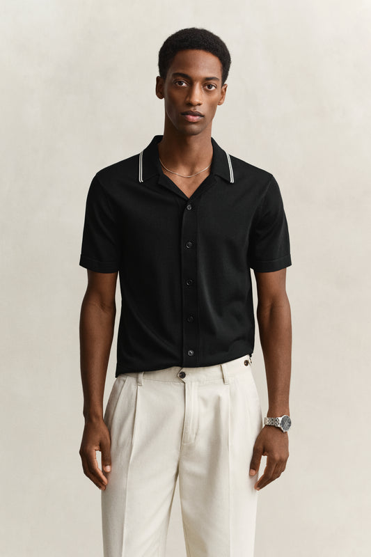 Sweter męski polo z krótkim rękawem regular fit