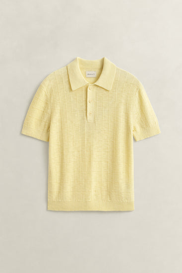 Sweter męski z kołnierzykiem polo z krótkim rękawem regular fit żółty