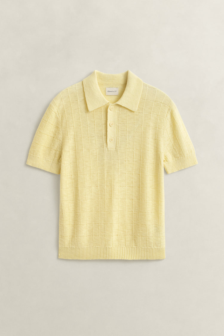 Sweter męski z kołnierzykiem polo z krótkim rękawem regular fit żółty