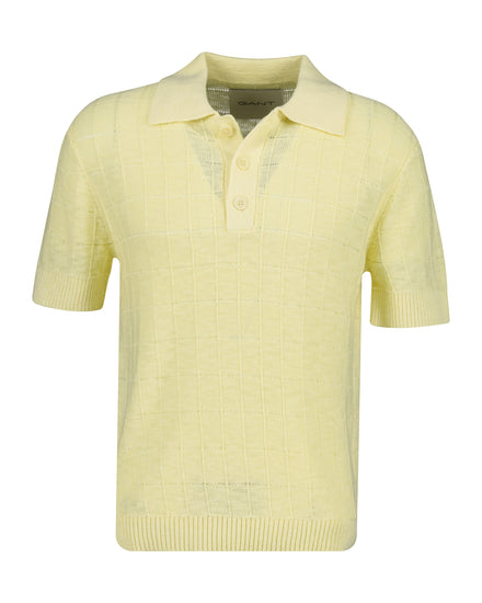 Sweter męski z kołnierzykiem polo z długim rękawem regular fit żółty