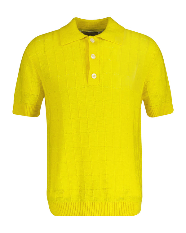 Sweter męski z kołnierzykiem polo z długim rękawem regular fit żółty