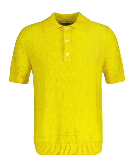 Sweter męski z kołnierzykiem polo z długim rękawem regular fit żółty