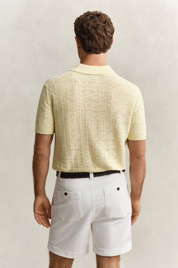 Sweter męski z kołnierzykiem polo z krótkim rękawem regular fit żółty