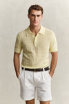 Sweter męski z kołnierzykiem polo z krótkim rękawem regular fit żółty
