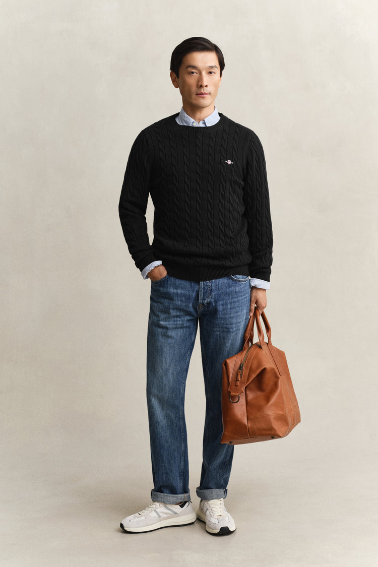 Sweter męski z okrągłym dekoltem regular fit czarny
