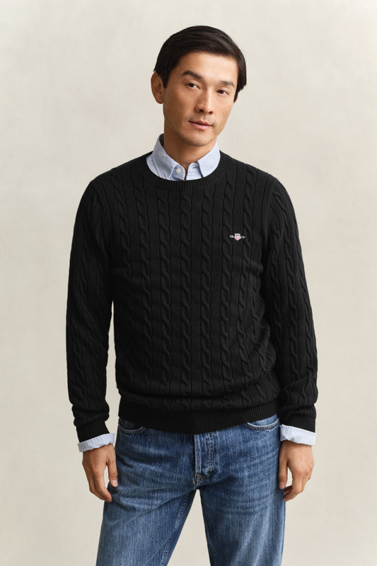 Sweter męski z okrągłym dekoltem regular fit czarny