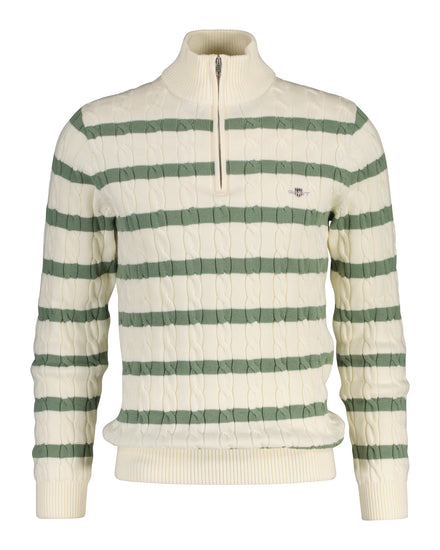 Bawełniany sweter męski w paski z zamkiem do połowy regular fit