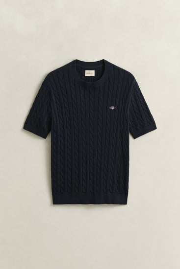 Bawełniany sweter męski z okrągłym dekoltem i krótkim rękawem regular fit