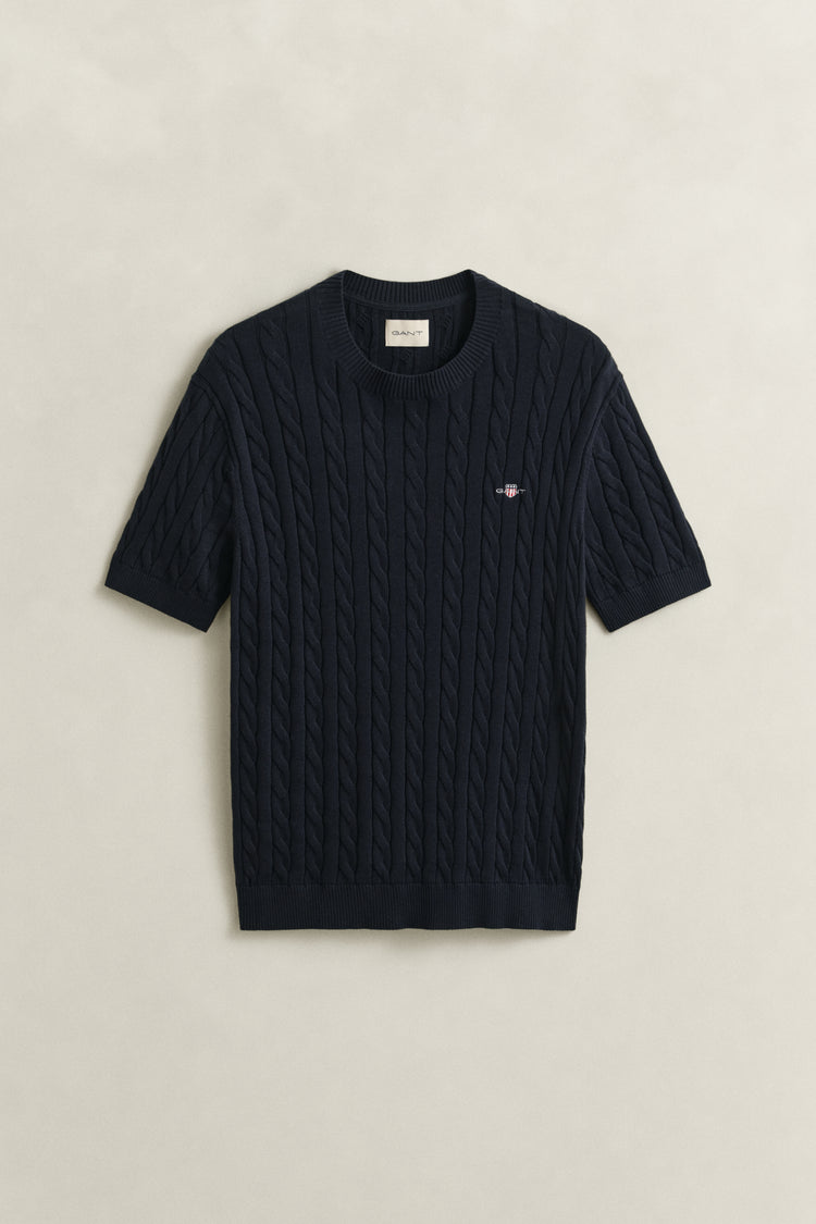 Bawełniany sweter męski z okrągłym dekoltem i krótkim rękawem regular fit