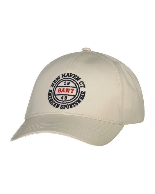 Bawełniana czapka z daszkiem męska z nadrukiem kremowa