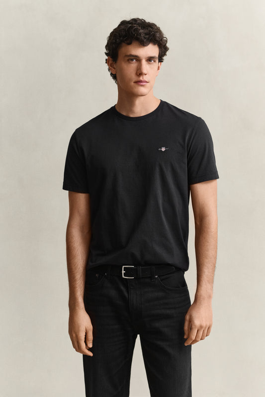 T-shirt męski z okrągłym dekoltem regular fit czarny