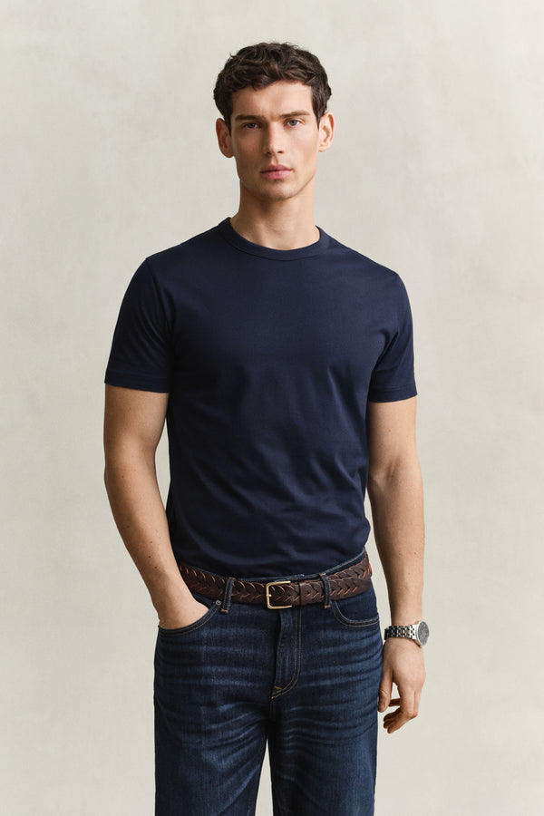 T-shirt z bawełny pima męski regular fit granatowy
