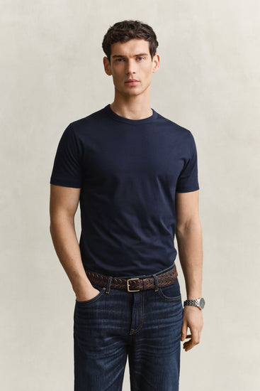 T-shirt z bawełny pima męski regular fit granatowy