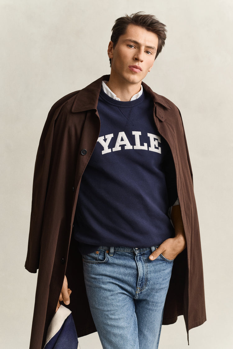 Sweter Yale męski z okrągłym kołnierzykiem granatowy
