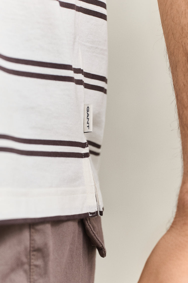 Koszulka polo z bawełny pima męska w paski regular fit kremowa